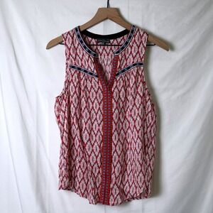 Market & Spruce Women Sleeveless Blouse Red Size M Embroidered Boho Festival